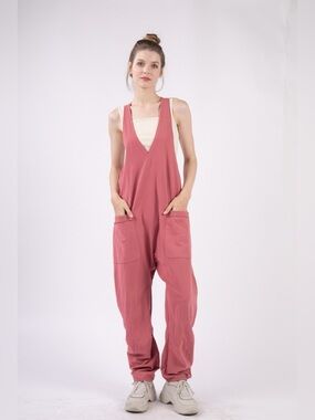 VERY J Plunge Sleeveless Jumpsuit with Pockets